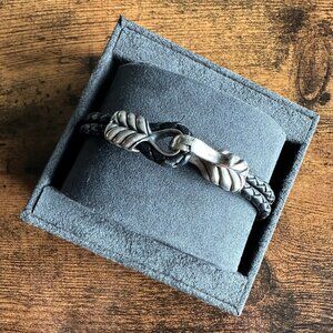 David Yurman Chevron Double Braided Bracelet in Black Leather - 8.5"